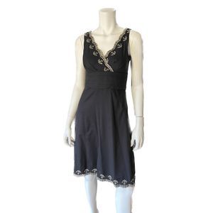 ANN TAYLOR NWOT 100% Cotton Black w/Gold Embroidered Sleeveless Dress, Size 2P
